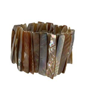 Cream Tones Mother of Pearl Stretch Shell 1.75" Wide Cuff Style Bracelet Beach